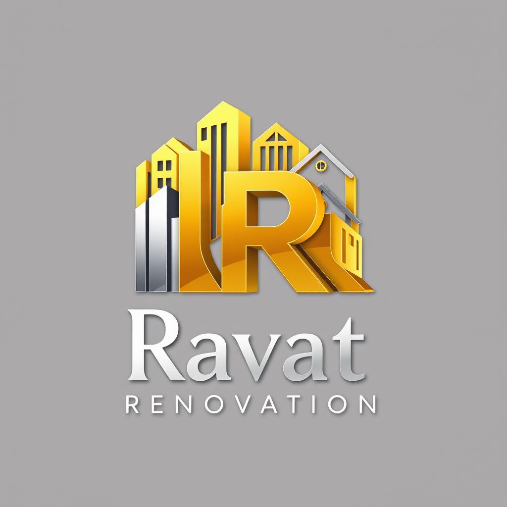 3D unique logo design featuring the initials "RR" for Ravat Renovation, symbolizing a construction company