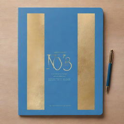 Design a modern, faceless yearbook cover in charming shades of blue and gold.