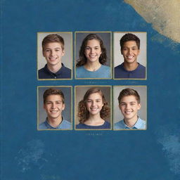 Design a modern, faceless yearbook cover in charming shades of blue and gold.