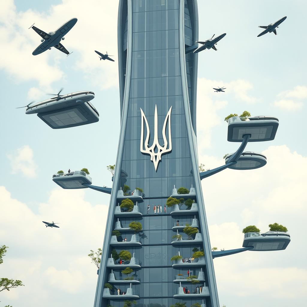 An irregularly shaped bionic skyscraper with a futuristic design