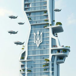 An irregularly shaped bionic skyscraper with a futuristic design