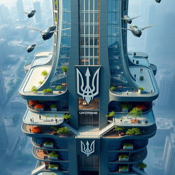 An irregularly shaped bionic skyscraper with a futuristic design