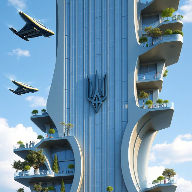 An irregularly shaped bionic skyscraper with a futuristic design