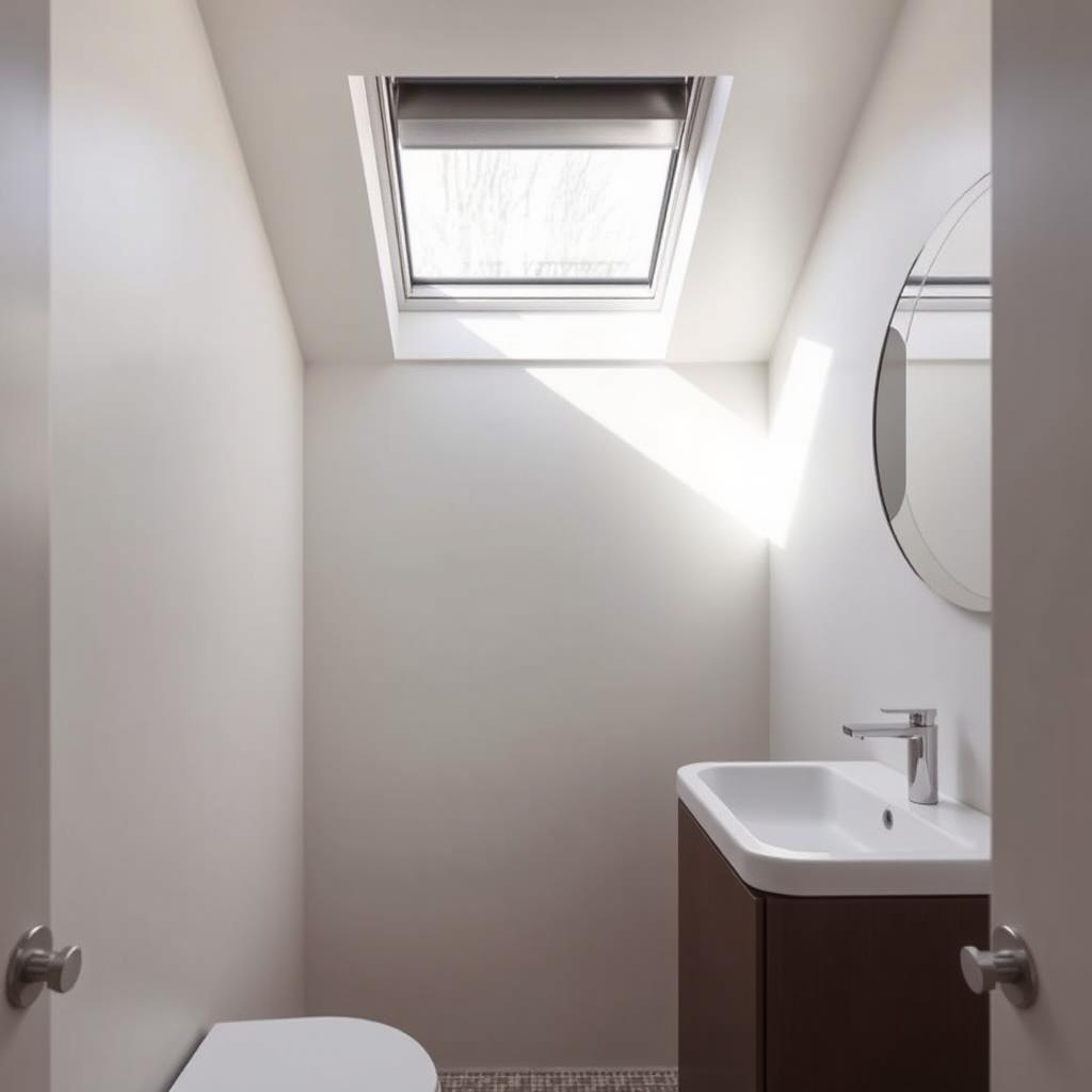 A cozy bathroom with dimensions of 1