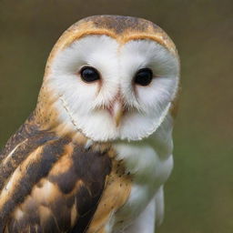 A barn owl flawlessly fused with an eagle's powerful beak, creating a unique hybrid bird of striking appearance.