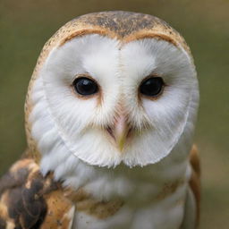 A barn owl flawlessly fused with an eagle's powerful beak, creating a unique hybrid bird of striking appearance.