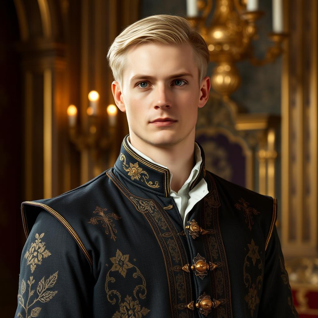 A tall nobleman in his 30s, with neatly styled blonde hair