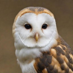 A barn owl flawlessly fused with an eagle's powerful beak, creating a unique hybrid bird of striking appearance.