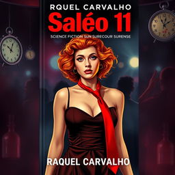 Book cover for "Salão 11" by RAQUEL CARVALHO, featuring themes of science fiction and suspense