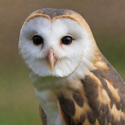 A barn owl flawlessly fused with an eagle's powerful beak, creating a unique hybrid bird of striking appearance.