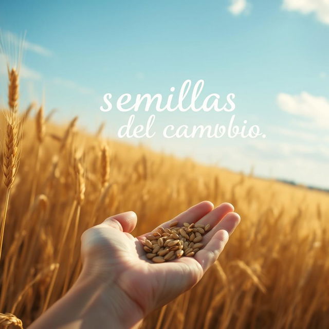 A golden field of wheat swaying in the gentle breeze under a beautiful blue sky