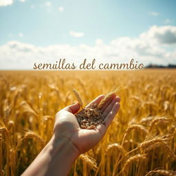 A golden field of wheat swaying in the gentle breeze under a beautiful blue sky