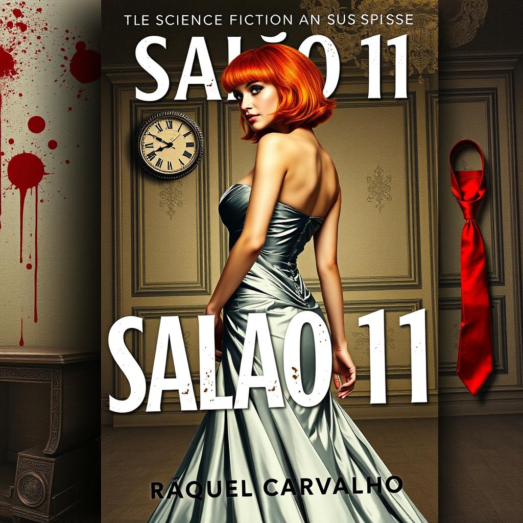 A book cover for the mysterious science fiction and suspense novel titled 'Salão 11' by author Raquel Carvalho