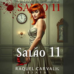 A book cover for the mysterious science fiction and suspense novel titled 'Salão 11' by author Raquel Carvalho