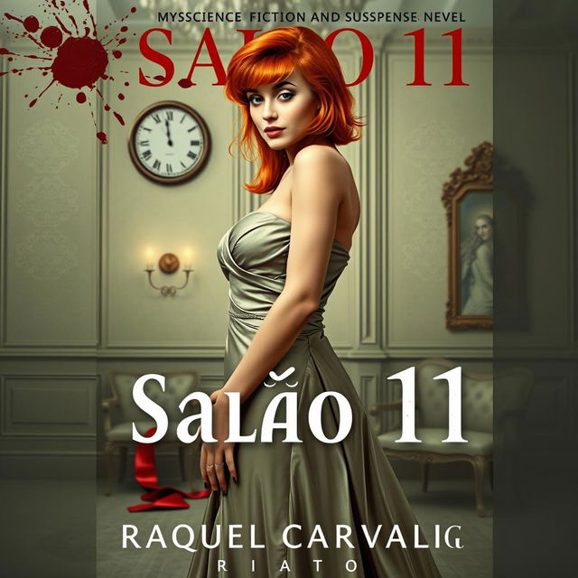 A book cover for the mysterious science fiction and suspense novel titled 'Salão 11' by author Raquel Carvalho