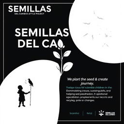 A sophisticated and elegant poster for "SEMILLAS DEL CAMBIO", a project focused on helping vulnerable children in the Dominican Republic through theater