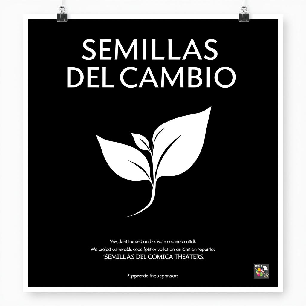 A sophisticated and elegant poster for "SEMILLAS DEL CAMBIO", a project focused on helping vulnerable children in the Dominican Republic through theater