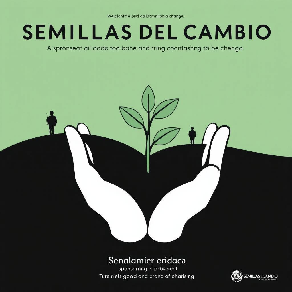 Text on a poster: "Semillas del Cambio" in bold, large font centered in an image