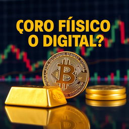 An ultra-realistic and hyper-realistic 8k thumbnail image featuring a pure gold bar and a pure gold Bitcoin coin prominently in the foreground