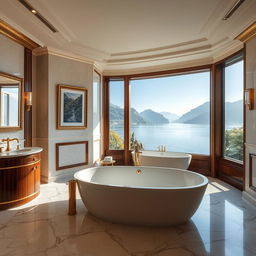 A luxurious bathroom with a stunning view of Lake Como