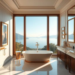 A luxurious bathroom with a stunning view of Lake Como