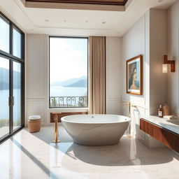 A luxurious bathroom with a stunning view of Lake Como