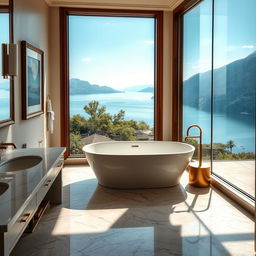 A luxurious bathroom with a stunning view of Lake Como