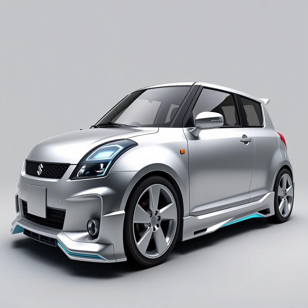 A conceptual visualization of a 2004 Suzuki Swift Sport reimagined with a modern 2024 design