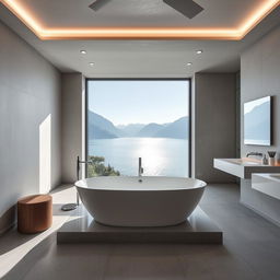 A modern bathroom with a stunning view of Lake Como