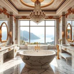 A modern bathroom with an opulent marble interior design, located near Lake Como