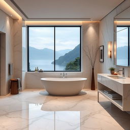 A sophisticated bathroom near Lake Como with a modern marble interior design