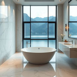 A sophisticated bathroom near Lake Como with a modern marble interior design