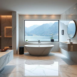 A sophisticated bathroom near Lake Como with a modern marble interior design