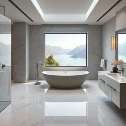 A sophisticated bathroom near Lake Como with a modern marble interior design