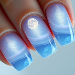 A photorealistic image of a manicure featuring the Moon Lake effect