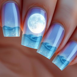 A photorealistic image of a manicure featuring the Moon Lake effect