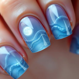 A photorealistic image of a manicure featuring the Moon Lake effect