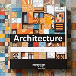 A vibrant architecture book cover showcasing an intricate layout of floor plans and tile patterns