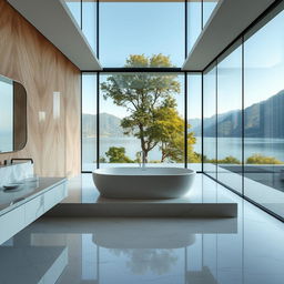 An awe-inspiring bathroom at Lake Como, characterized by modern marble interior design with earthy walls and a deliberate absence of plants and window frames