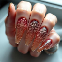 Photorealistic manicure showcasing a bas-relief design in the 'Retro Artist' style