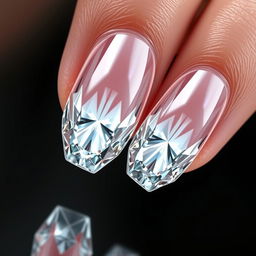 Photorealistic manicure showcasing 'Deep Diamond' clear nails, designed with layered edges to create the illusion of a multi-layered diamond