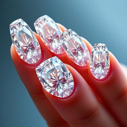 Photorealistic manicure showcasing 'Deep Diamond' clear nails, designed with layered edges to create the illusion of a multi-layered diamond