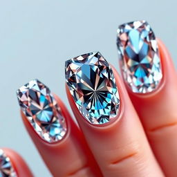 Photorealistic manicure showcasing 'Deep Diamond' clear nails, designed with layered edges to create the illusion of a multi-layered diamond