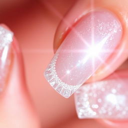 Close-up of a manicure featuring clear 'Diamond Wrap' nails