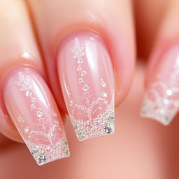 Close-up of a manicure featuring clear 'Diamond Wrap' nails