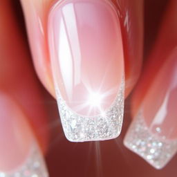 Close-up of a manicure featuring clear 'Diamond Wrap' nails