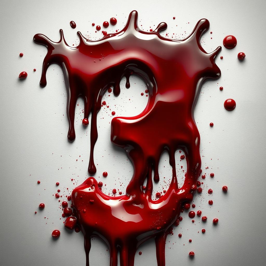 A bold and dramatic number 3 created from realistic, dripping and splattering blood