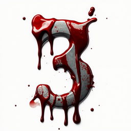 A bold and dramatic number 3 created from realistic, dripping and splattering blood