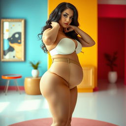 A voluptuous subject with an emphasis on curves, striking a confident pose