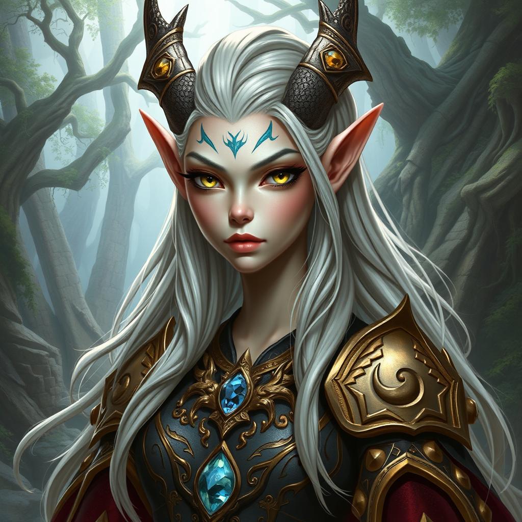 A character that is a hybrid between a draconid and a high elf, combining the grace and elegance of an elf with the majestic and fierce features of a draconid